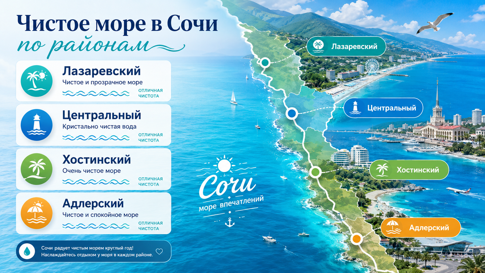 Чистое море в Сочи 2026: разбор по районам, где безопасно купаться после мазутной катастрофы